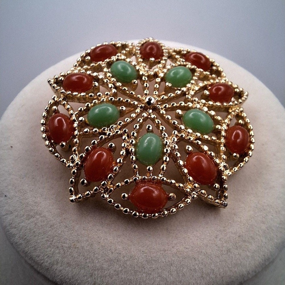 Vintage Sarah Coventry Acapulco brooch stars floral green red 60s gold tone